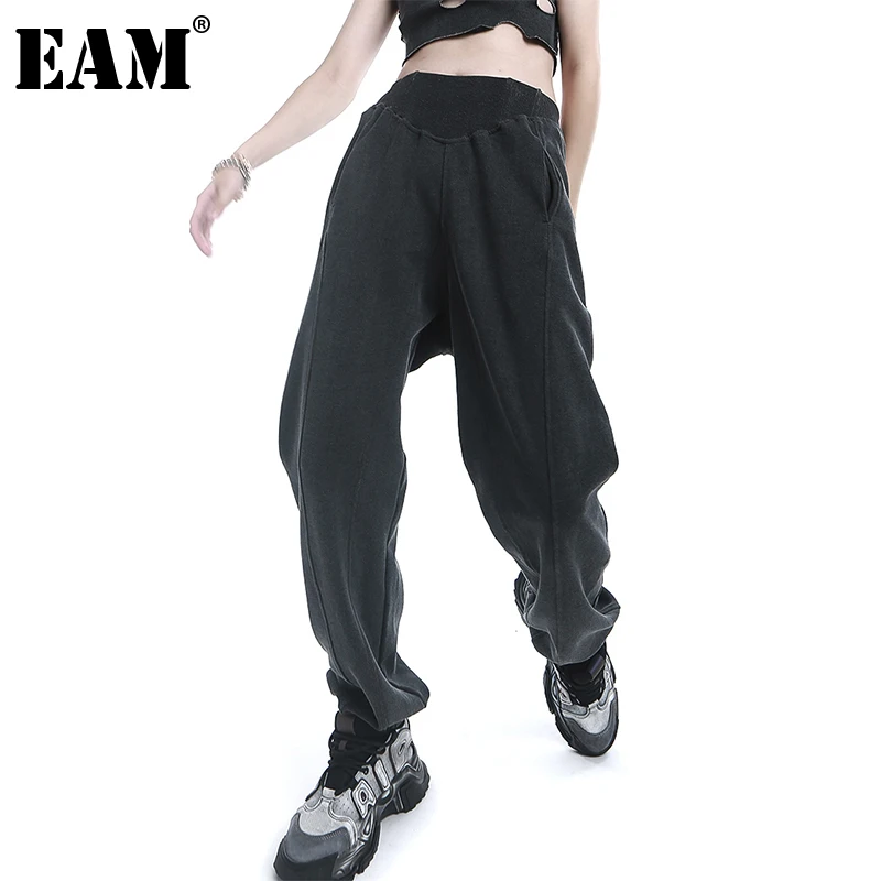 

[EAM] High Elastic Waist Gray Brief Long Harem Trousers New Loose Fit Pants Women Fashion Tide Spring Autumn 2022 1DE4346