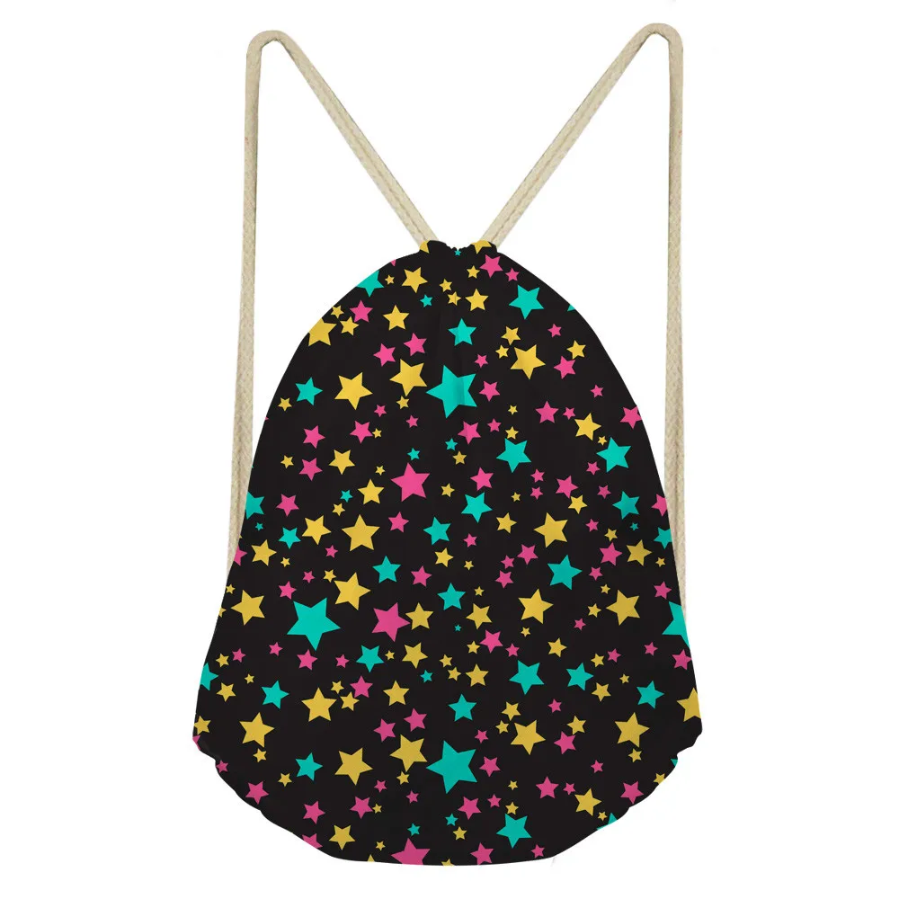 

Little Stars Pattern Women's Home Polyester Makeup Movement Polyester Beam Pocket Drawstring Bag Storage Backpack