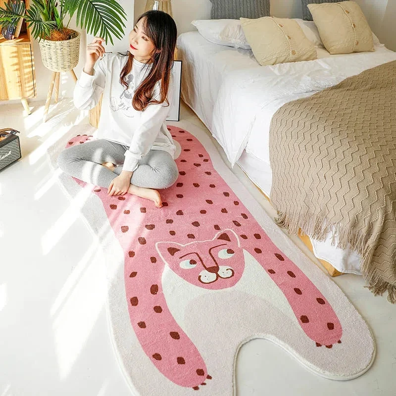 Alfombra con estampado de leopardo rosa para el hogar, alfombrilla antideslizante de forma especial, impermeable, para puerta de sala de estar y baño