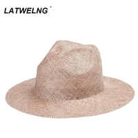 new narrow brim hats for women sisal jazz hat fashion summer headwear ladies pink beach hats uv protection 57cm head wholesale
