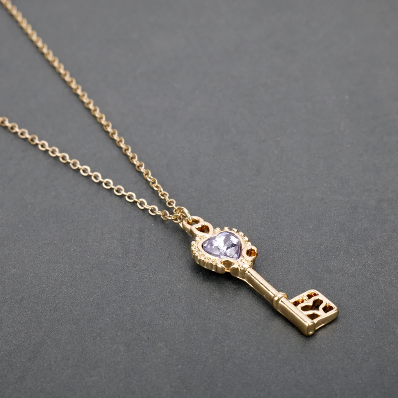 Rhinestone Jewelry Tsukino Usagi Romantic Love Crystal Heart Key Shiny Ladies Pendant Necklace Female Accessories | Украшения и