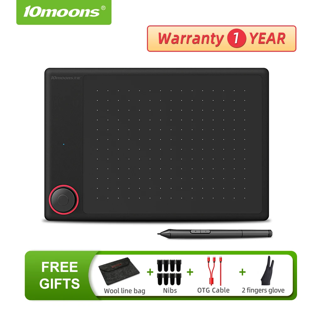 10moons G30 Digital Graphic Tablet for Drawing Anime 8192 Level Battery-Free Pen Support Android/Windows/Mac OS