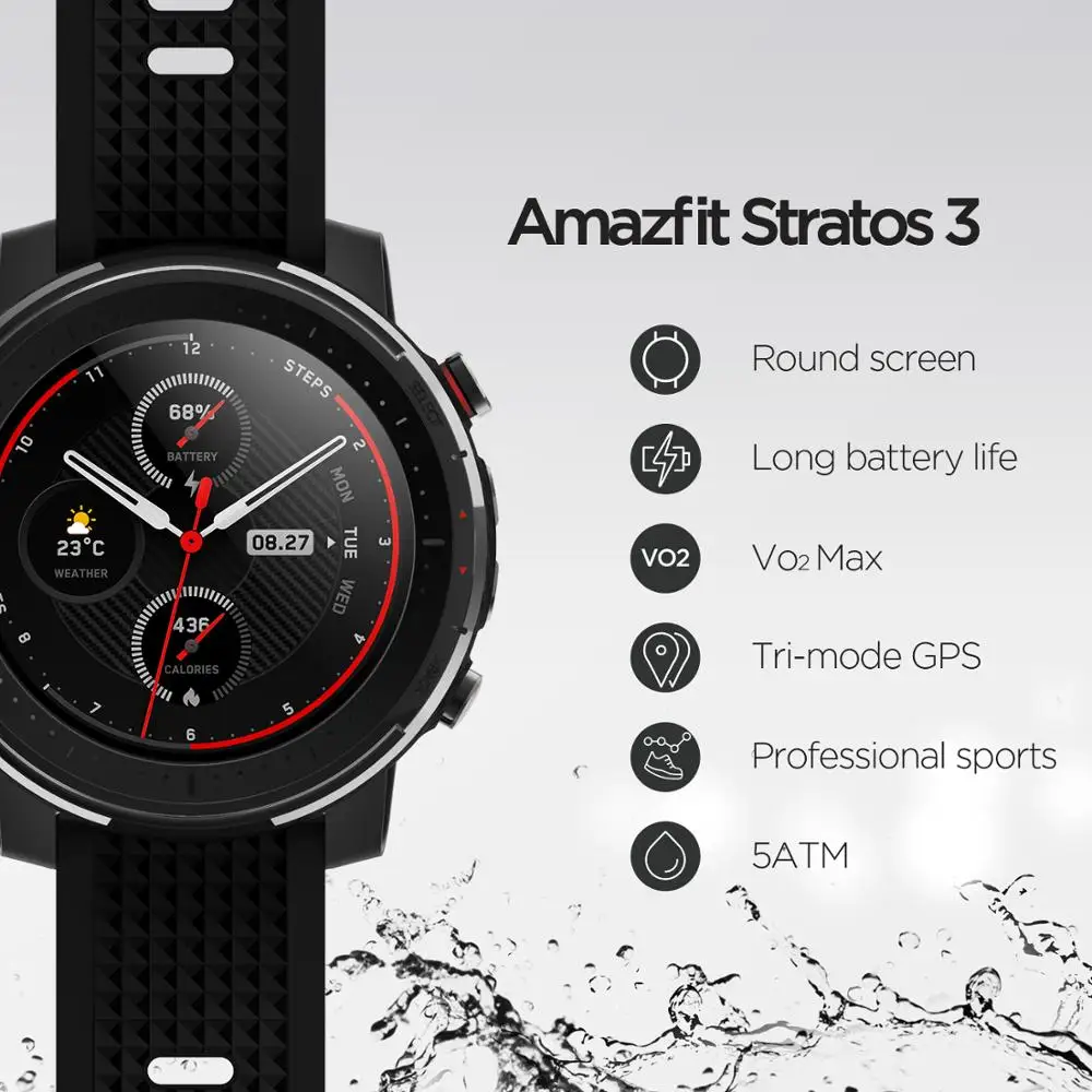 original amazfit smart watch stratos 3 outdoor sports for men gps 5atm music 14 days smart watch for android ios phone free global shipping