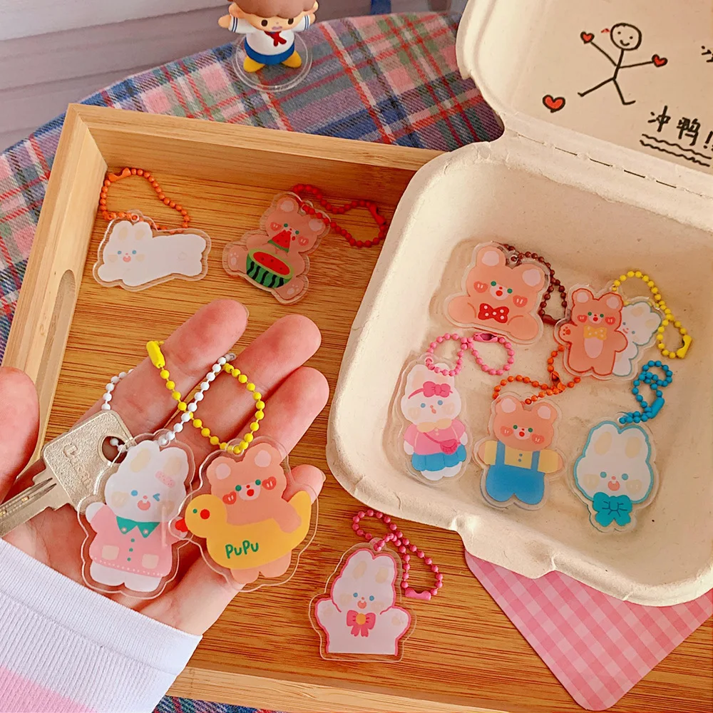 

Kawaii ins Style Small Bear Acrylic Pendant Keychain Girl Cartoon Popular Bag Car Key Ring For Women Holder Wholesale Trinket