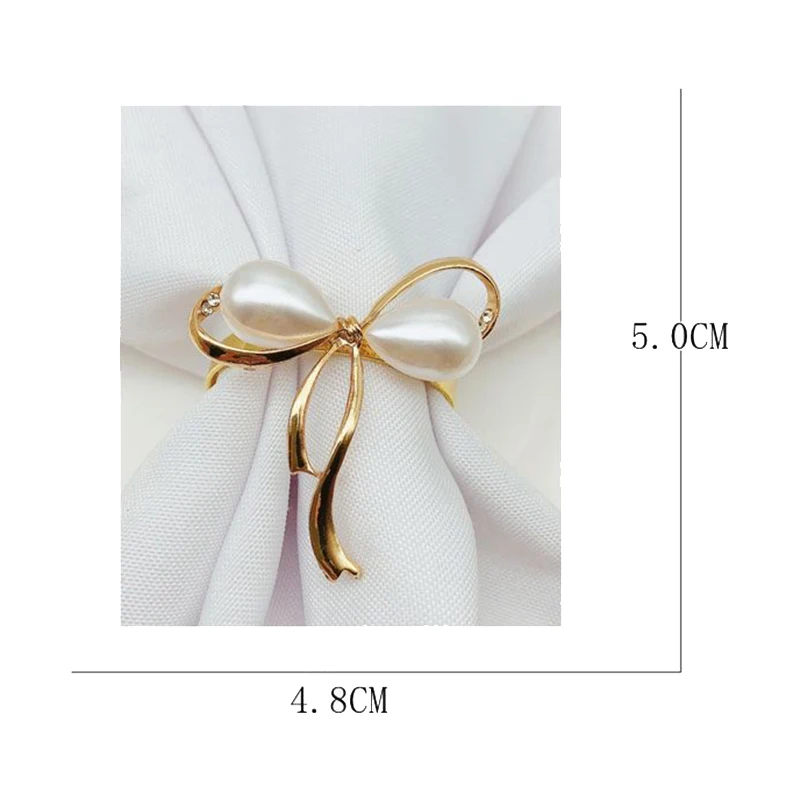 

6Pcs/Lot Wedding Napkin Ring Pearl Bow Napkin Buckle Metal Plating Napkin Ring Holiday Party Desktop Decoration