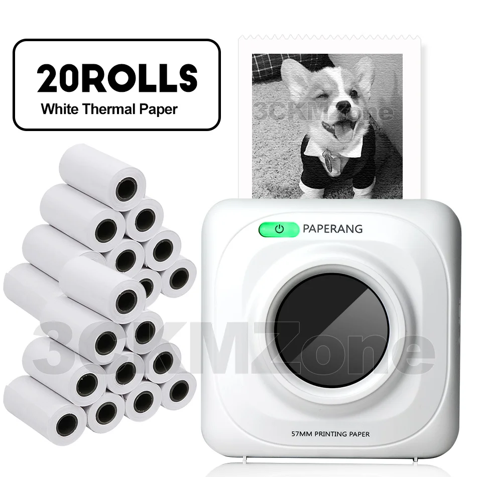 Add 20 Rolls Paper Мини Карманный фотопринтер безчернильный Bluetooth портативный термальный фотопринтер Bluetooth USB для мобильных телефонов Android iOS ПК - Цвет: Add 20 Rolls Paper