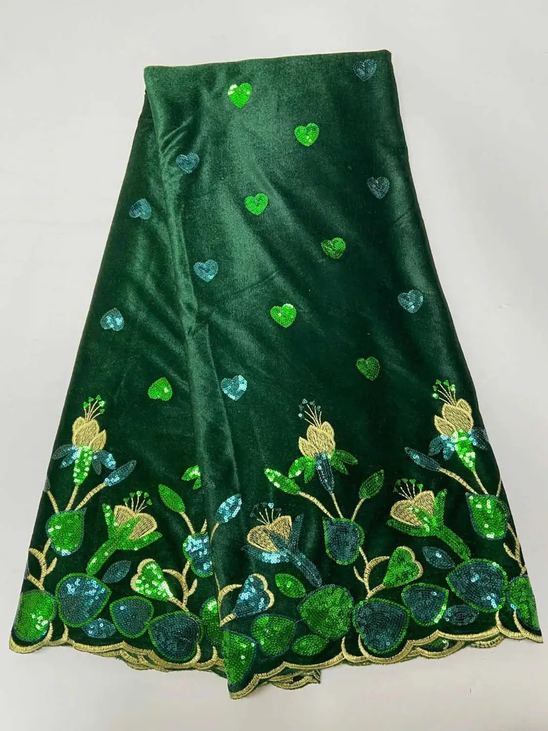 

Very Soft Good Quality Classic Dark Green Liser Embroidery Velvet With Sequince Fabric Lace For Evening Dress NN276_c