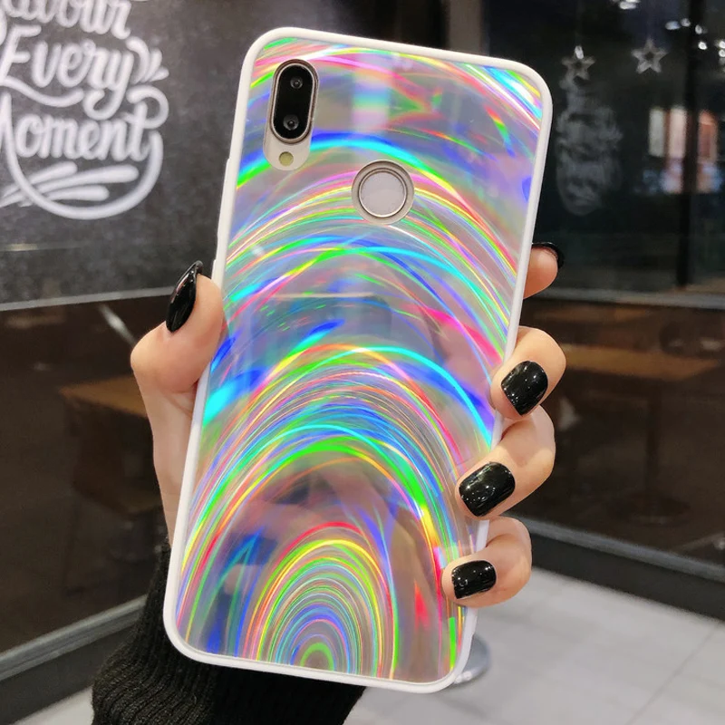 

Colorful Bling Rainbow Mirror Phone Case For Huawei P30 P40 Lite E Pro Y5P Y6P Y7P 2020 Acrylic Hard PC Shockproof Back Cover