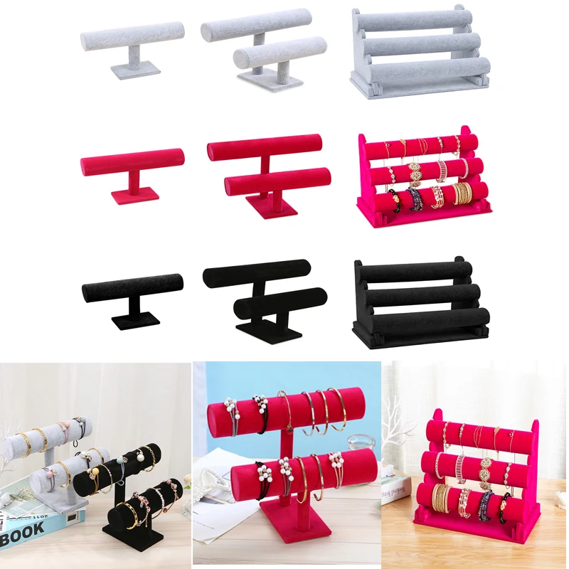 Винтажный портативный вельветовый браслет Т-образная стойка органайзер для