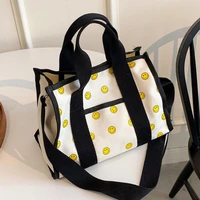 smiley face aesthetic tote for women shopper weekend casual female handbags back to work ladies crossbody bag cartoon purses new