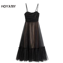 Moyatiiy 2022 moda malha verão vestido longo retro pontos padrão patry vestidos sem alças com forro feminino (1)