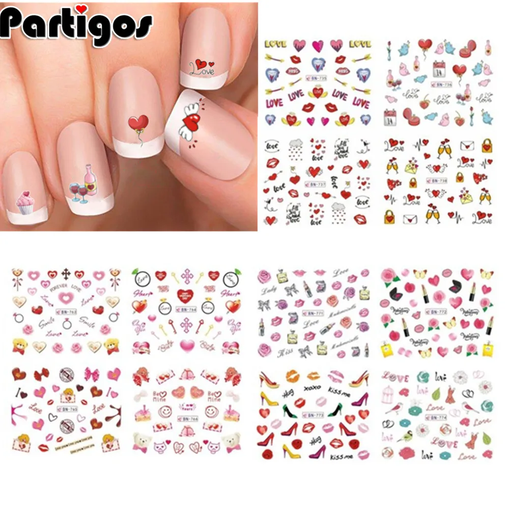 12 шт. романтические наклейки на День святого Валентина Слайдеры для ногтевого