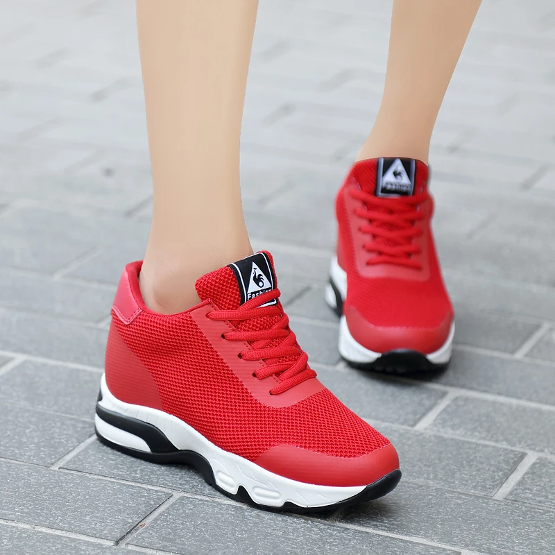 

Height Increased Casual Shoes Women Fashion Sneakers Lace Up Breathable Hidden Heels Female Shoes Ladies Trainers