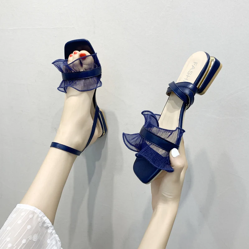 

Female Sandal Black Shoes for Women All-Match Open Toe Clear Heels 2021 Summer Girls Beige Comfort New Peep Fashion Low PU Conci