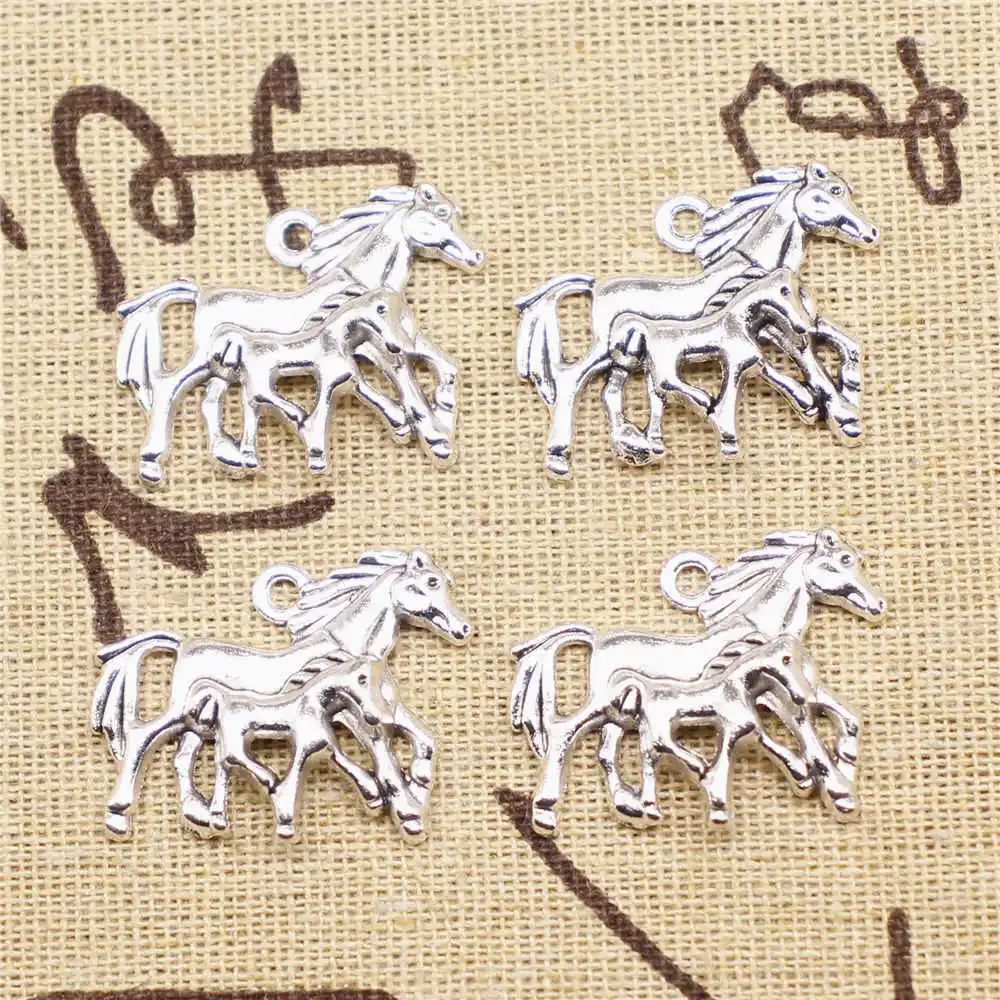 

Earrings Accessories Charms For Jewelry Making 28x23mm Mother And Child Horse Charms Antique Silver Color 20pcs