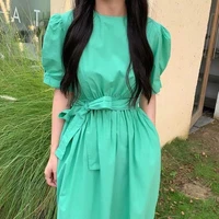 summer women embroidered cherry medium length green dress vestidos elegantes 4xl robe dresses