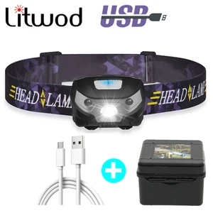 Litwod Z20 3000LM перезаряжаемые светодиодные мини-фары датчик движения тела USB головной светильник фонарь светодиодный головной светильник лампа для кемпинга флэш-светильник