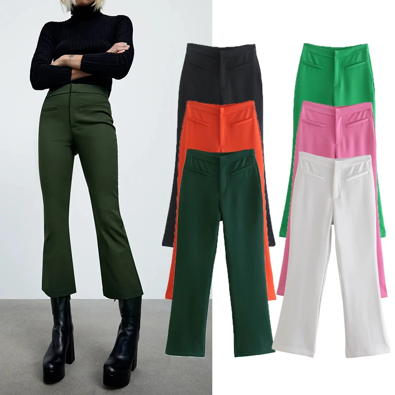 

ZA 2022 Women Ankle-Length Pants Pants Spring Autumn Flare Pants High Waist Zipper Pockets Fashion Sexy Straight Casual Trousers