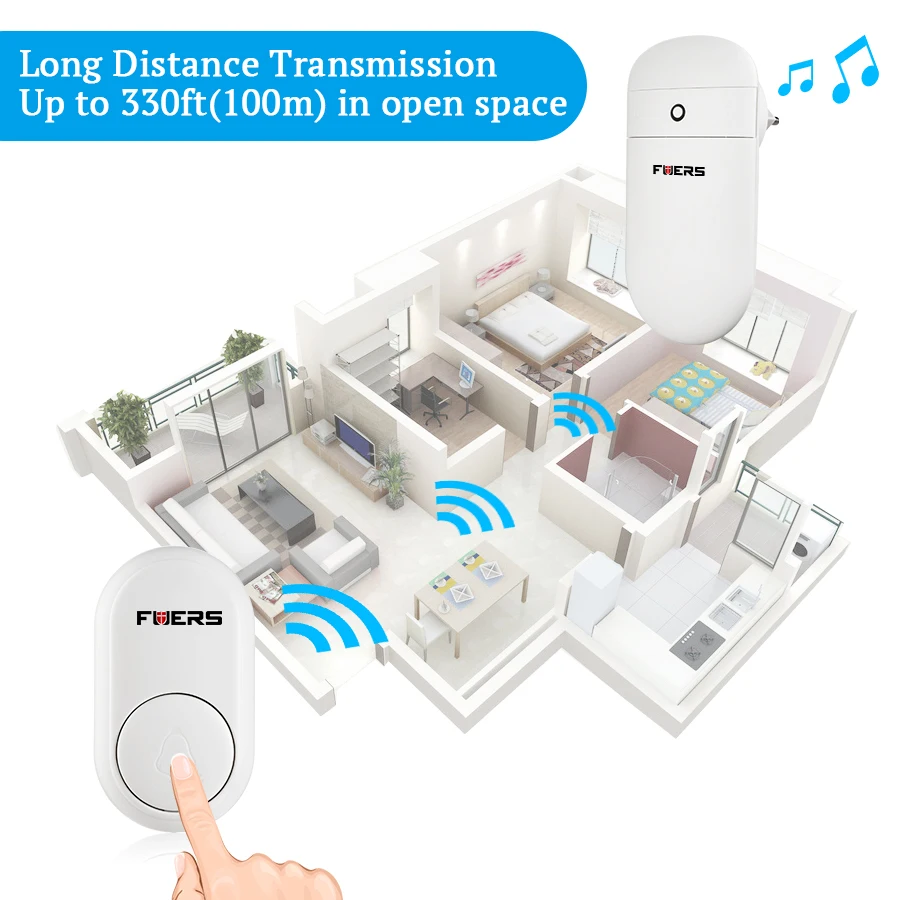 Беспроводной дверной звонок FUERS самопоколение умный на большие расстояния не