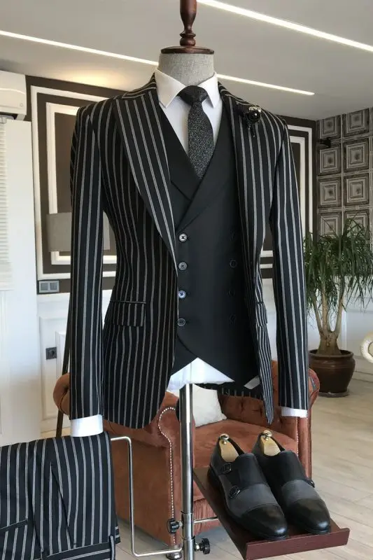 

(Jacket+Pants+Vest) Fashion Design Stripe Luxury New Year Party Suit 3 Piece Prom Tuxudos Prom Male Cloth Formal Occasion