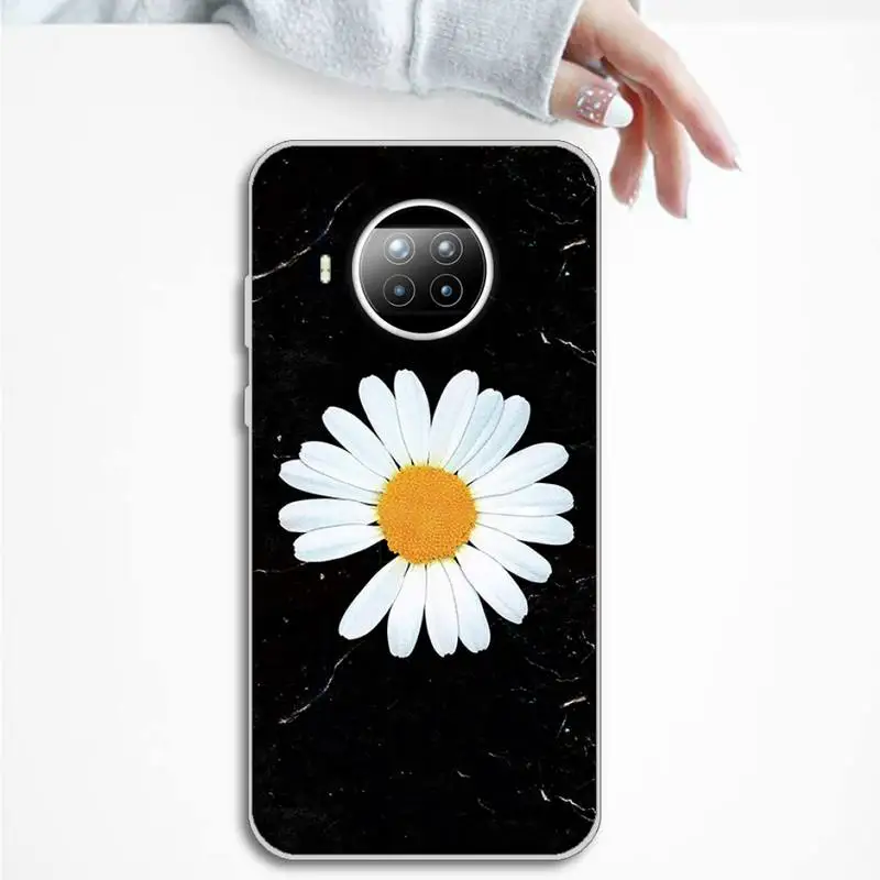 

Phone Case Transparent for Xiaomi mi Redmi note 10 t 8 9 pro lite 11 Samsung S 8 9 10 20 Black White Flower Daisy