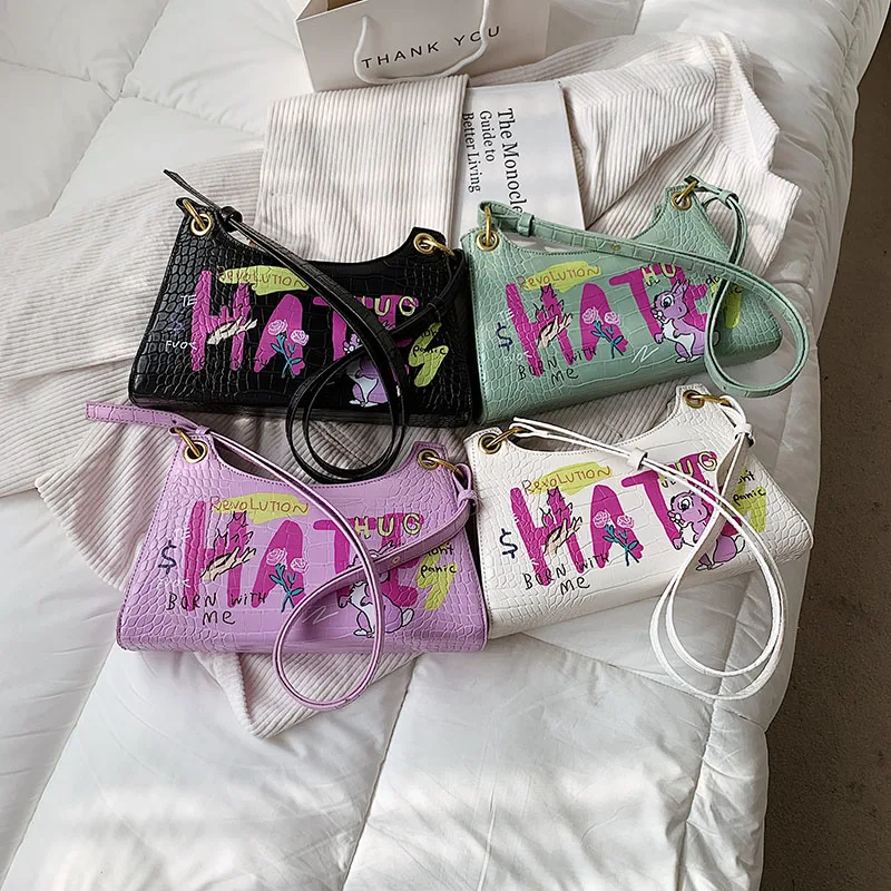 

2021 New Female Top Handle Handbags Women Bags Women Leather Handbags Fashion Graffiti Design Women Small Crossbody Bags