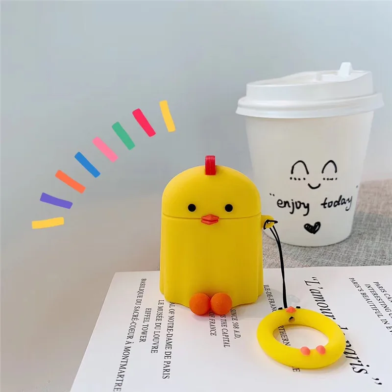 

Airpods1 2 Cute Yellow Chicken Silicone Headphone Cover Protective Cover Wireless Earphone Silica Gel Box Earphones Accessories