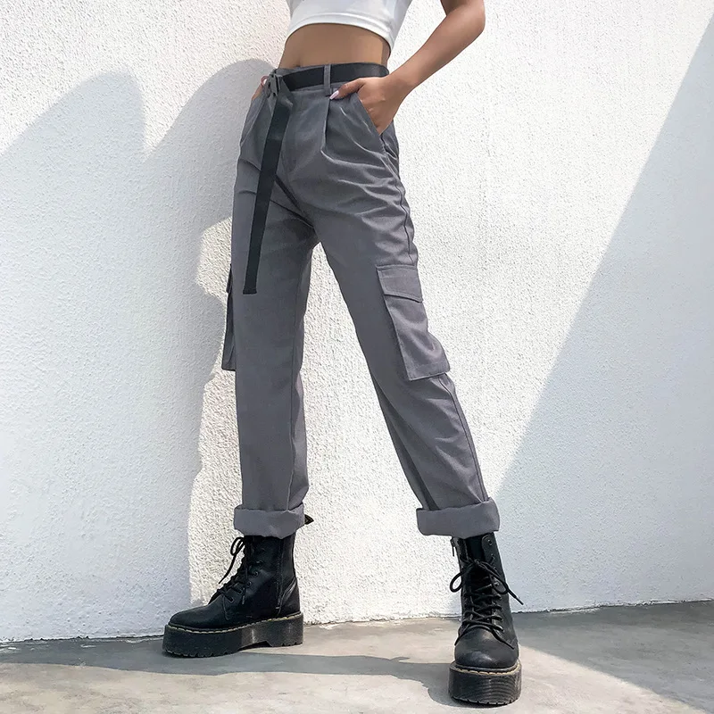 

Cargo Pants Women 2020 Spring Autumn Hip Hop Full Length High Waist Workout Loose Straight Trousers Korean Style Streetwear Pant