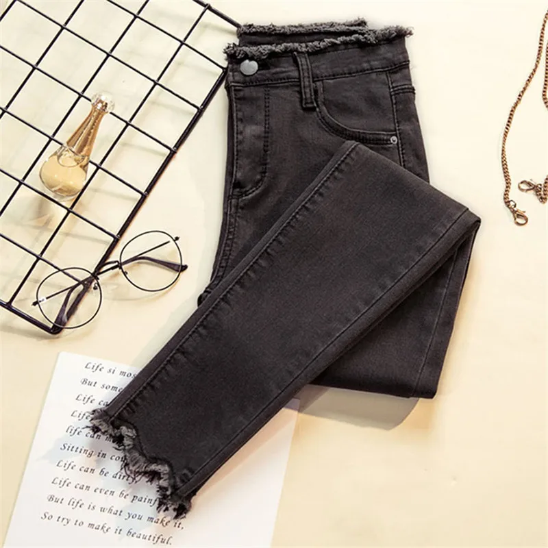 2019 New Jeans Large Size 4XL Women's Spring Summer Basic Paragraph Pants Slim Tight Wild Cotton Autumn Female B50 | Женская одежда