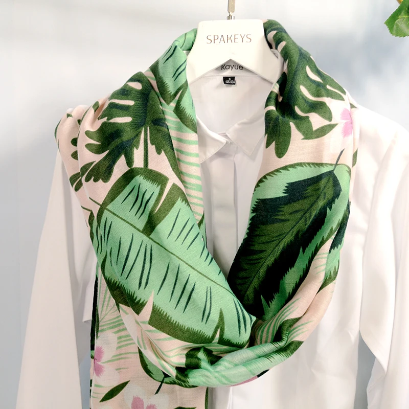 Marte &amp Joven 2019 Модный зимний теплый шарф с зелеными листьями женский удобный