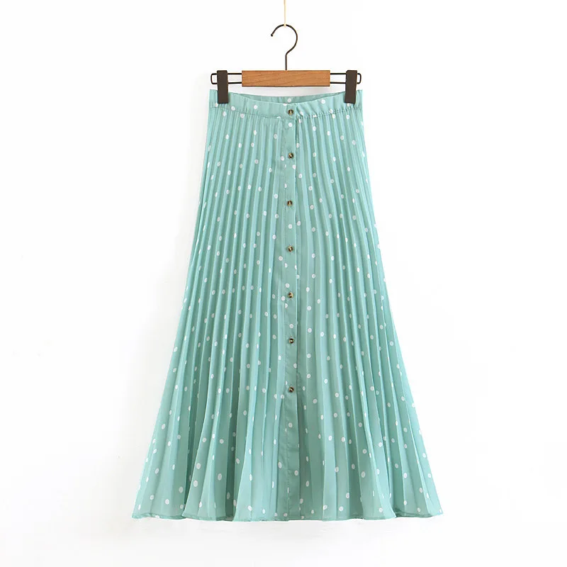 Женская элегантная плиссированная юбка в горошек средней длины стильная