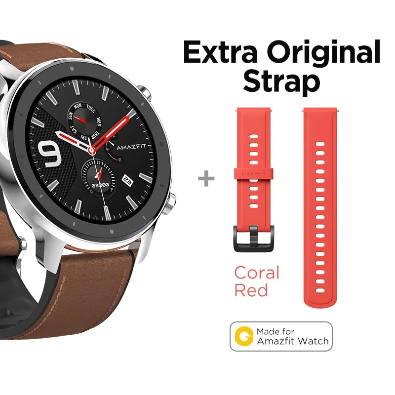 S-Extra Red Strap Глобальная версия, Новые смарт-часы Amazfit GTR, 47 мм, 5ATM, умные часы, 24 дня, батарея, управление музыкой, для Xiaomi, Android, IOS, телефона - Цвет: S-Extra Red Strap