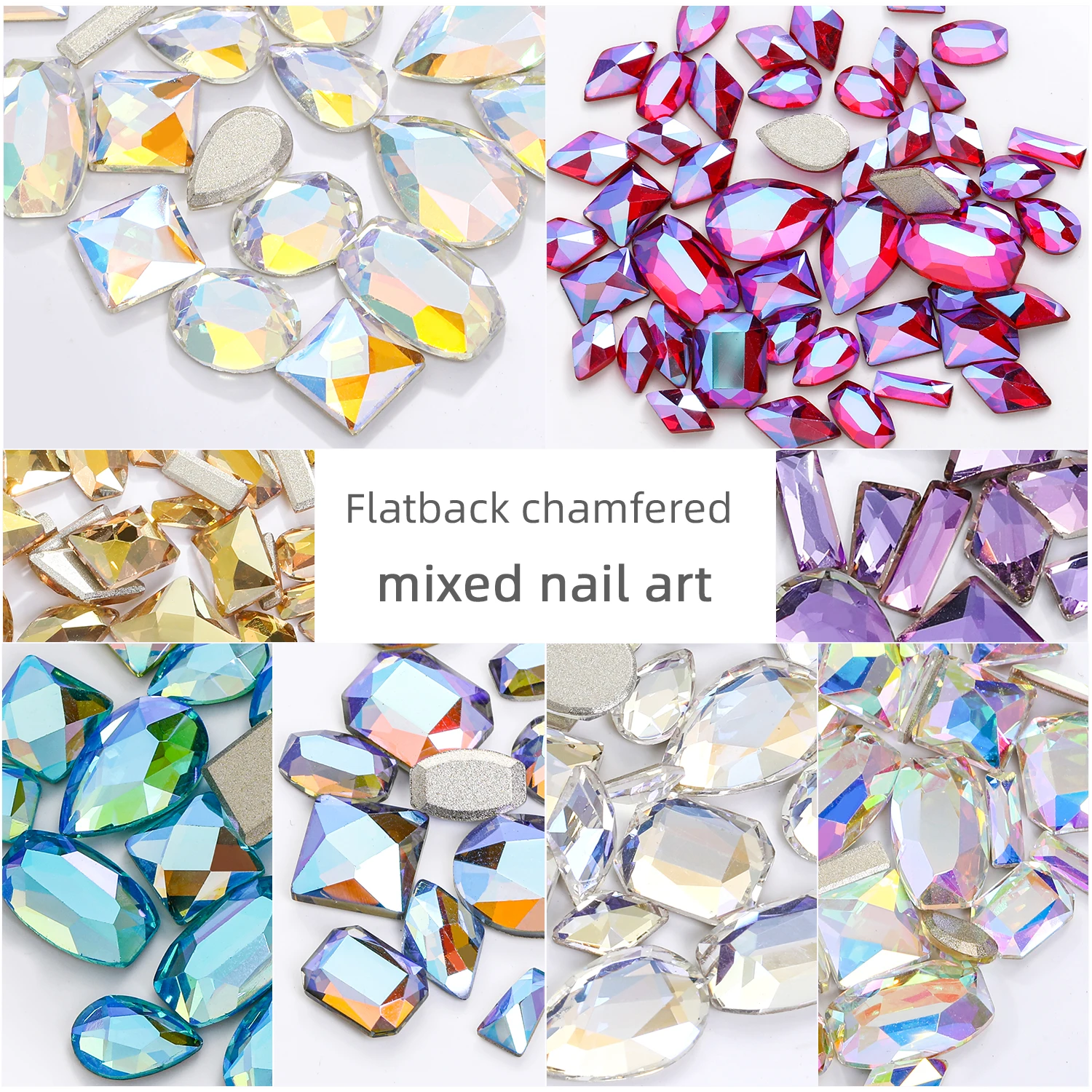 

20Pcs/Pack Random Mixed Shape Flatback Chamfered Nail Rhinestone High Quality Nail Charms Diy Crystal Manicure Accessories