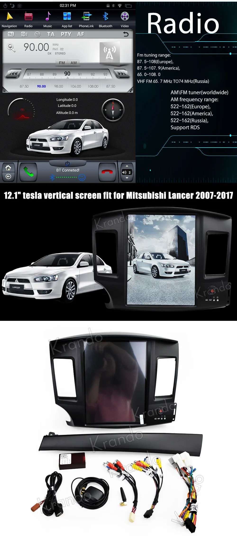 Krando Android 8,1 12," Tesla вертикальный экран Автомобильный Радио плеер gps для Mitsubishi Lancer 2007- навигация Мультимедиа