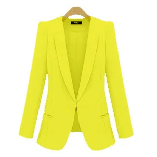 yellow Женские блейзеры, куртки, черные, весна-осень, подходят ко всему, Тонкий деловой костюм, Большой размер, повседневные, яркие цвета, Женский блейзер, костюм, пальто, 5XL - Цвет: yellow