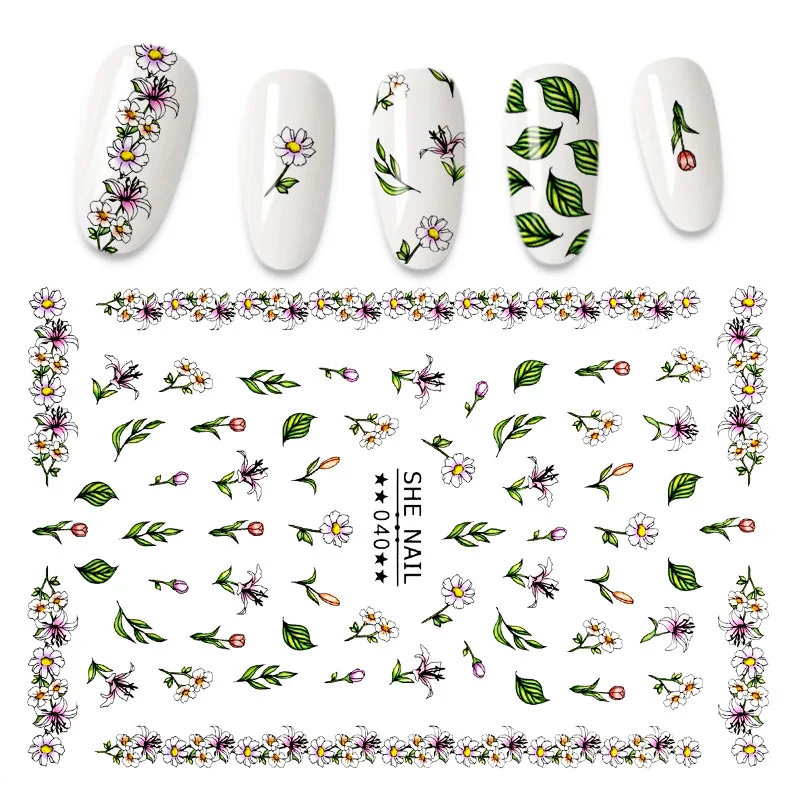 

3D-Наклейки для ногтей в виде цветов и листьев, наклейки для ногтей, самоклеящиеся наклейки для ногтей