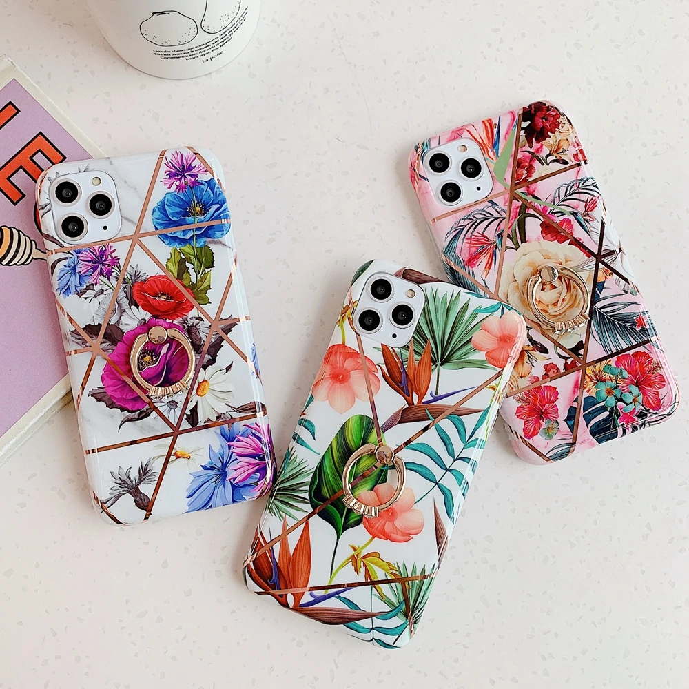 Чехол с металлическим кольцом кронштейном и геометрическим рисунком для iphone 11 pro