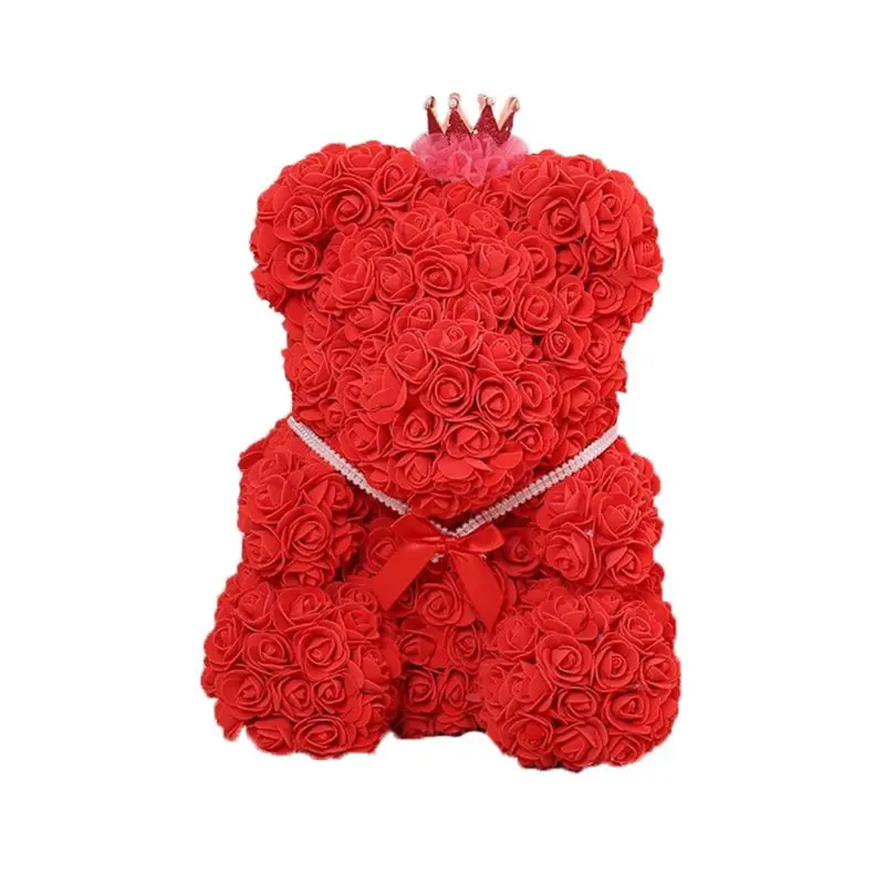 

XINGYUE Rose Flower Bear, 40cm Foam Rose Flower Cute Bear Doll Crown Wedding Home Decorations Birthday Love Valentine's Day Gift