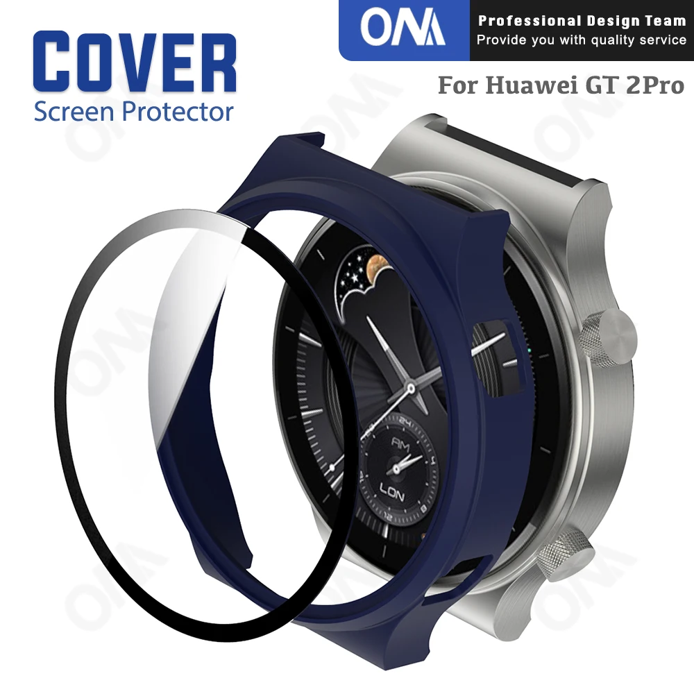 Матовый чехол для Huawei Watch GT 2 Pro Бампер с закаленным стеклом Smartwatch 9H Защита экрана