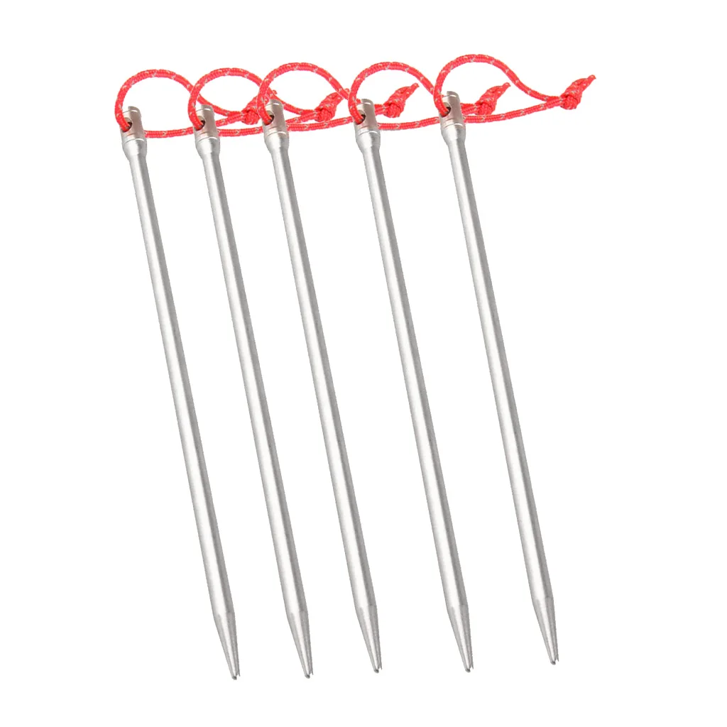 

MagiDeal Titanium Alloy Tent Pegs Stakes Nail For Camping Straight Head 5Pcs