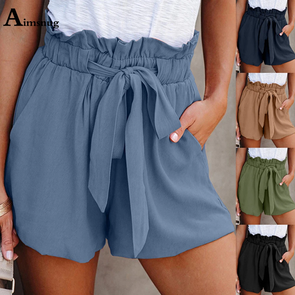 Aimsnug Womens Leisure Drawstring Shorts with Pocket Summer High Waist Shorts Fashion 2021 Ladies Casual Shorts Plus Size S-3XL