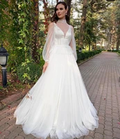 wedding dress 2021 shiny high neck long sleeve lace appliques floor length sweep train gorgeous for women bridal gown robe