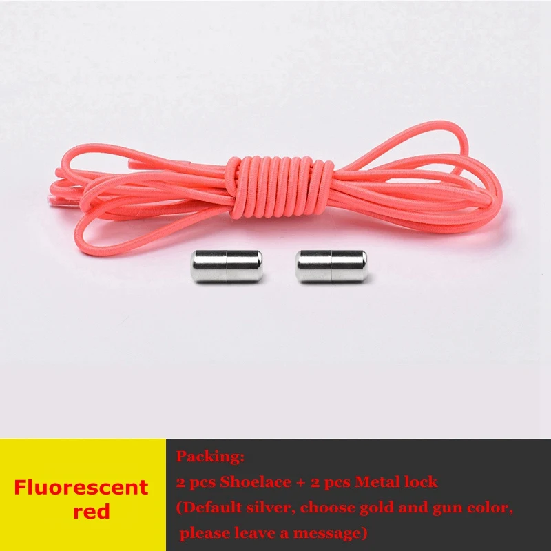 Fluorescent red Elastic Shoelaces Round No Tie Shoe Laces Metal Capsule Children Adult Shoe lace Leisure Sneakers Quick Lazy laces Unisex 1 Pair - Цвет: Fluorescent red