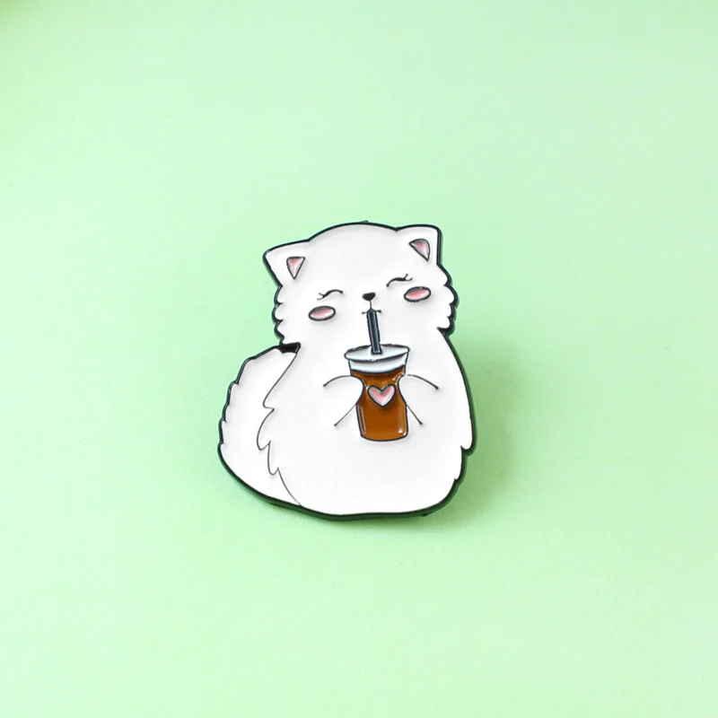 RNGCartoon брошь с эмалью брошка белыми милыми лисьими смайликами надписью shy love drink