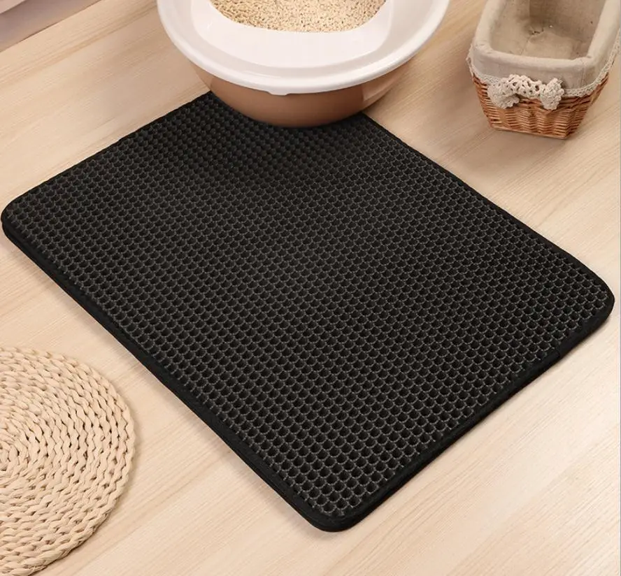 Black Двухслойный подстилка коврик для домашних животных кошка песок кошка туалет коврик Trapper складной EVA Нескользящие коврики кошки водонепроницаемые коврики для домашних животных кошек - Color: Black