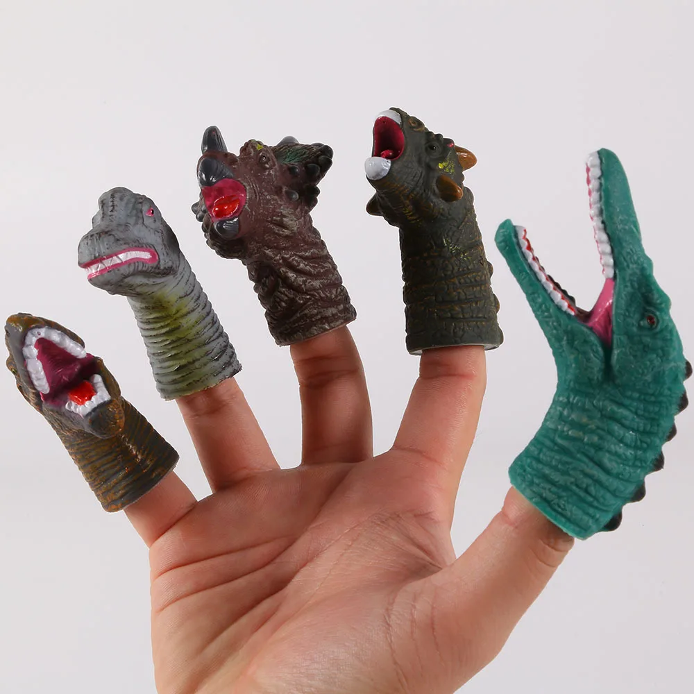 Резиновые игрушки на палец с головой динозавра 5 шт. | Игрушки и хобби