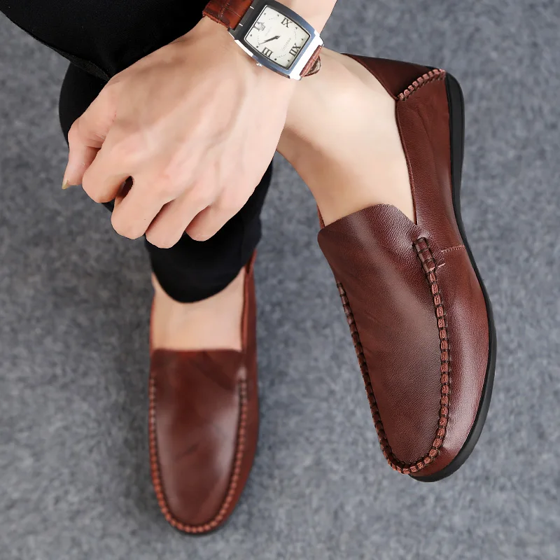 Мужские мокасины из натуральной кожи повседневные мужские на плоской подошве