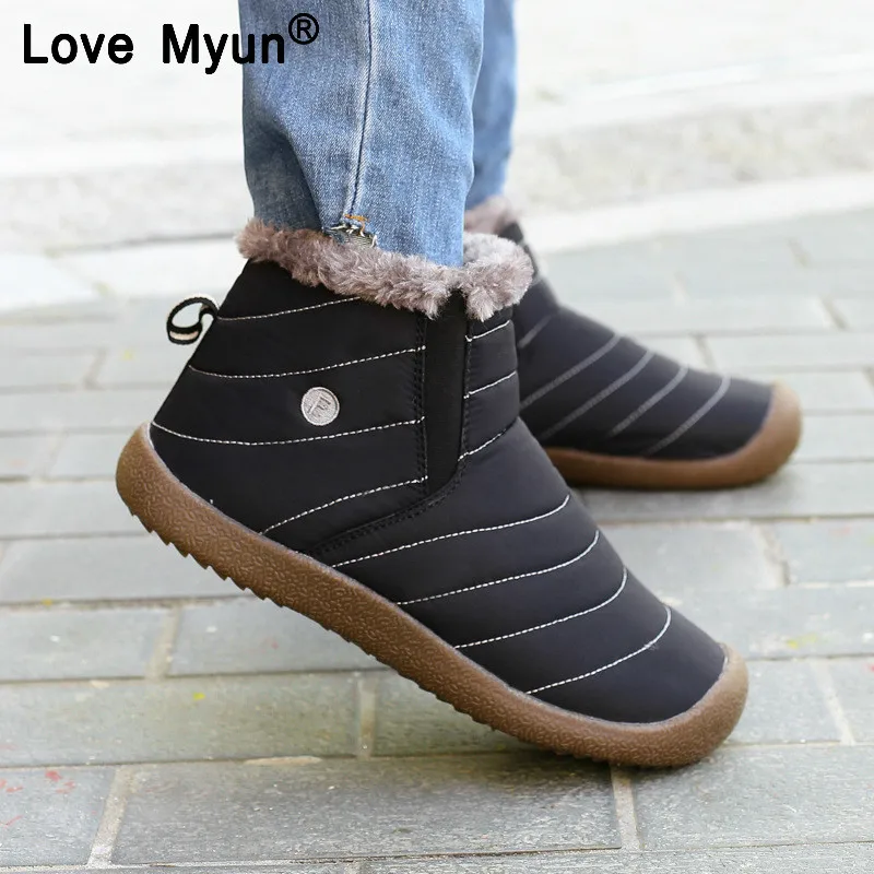 

2019 Autumn Winter Casual Snow Boots Men Waterproof Ankle Boots Flat Slip-on Resistant Fashion Man Winter Shoes Big Sizeyhj78
