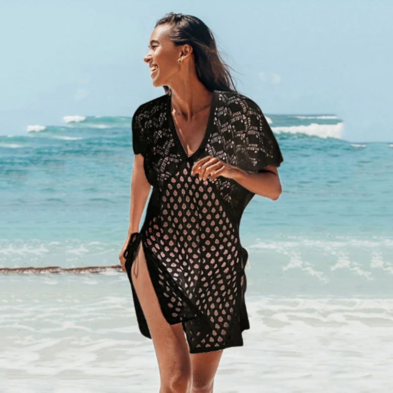 Женский Однотонный пуловер с V образным вырезом летняя пикантная сетчатая