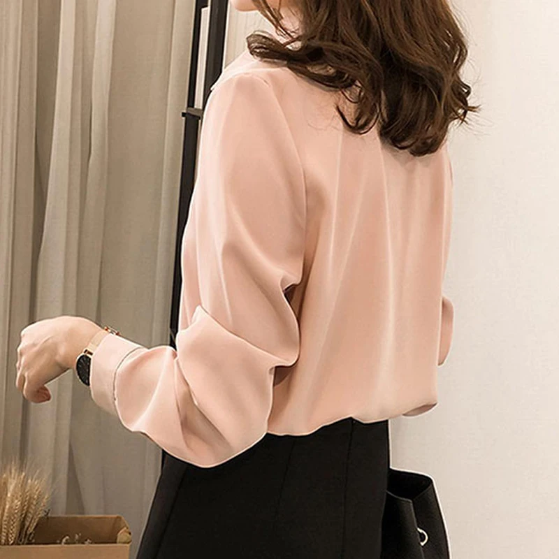 Блузка женская шифоновая с длинным рукавом и отложным воротником | Женская